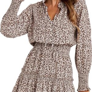Leopard Print Smocked Waist Dress